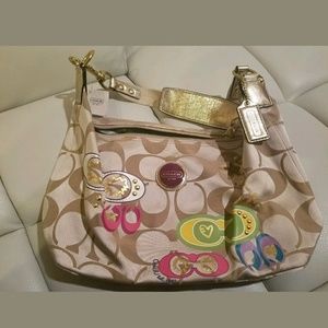 NWT Coach Poppy Tan Sequin Tote Handbag Purse!